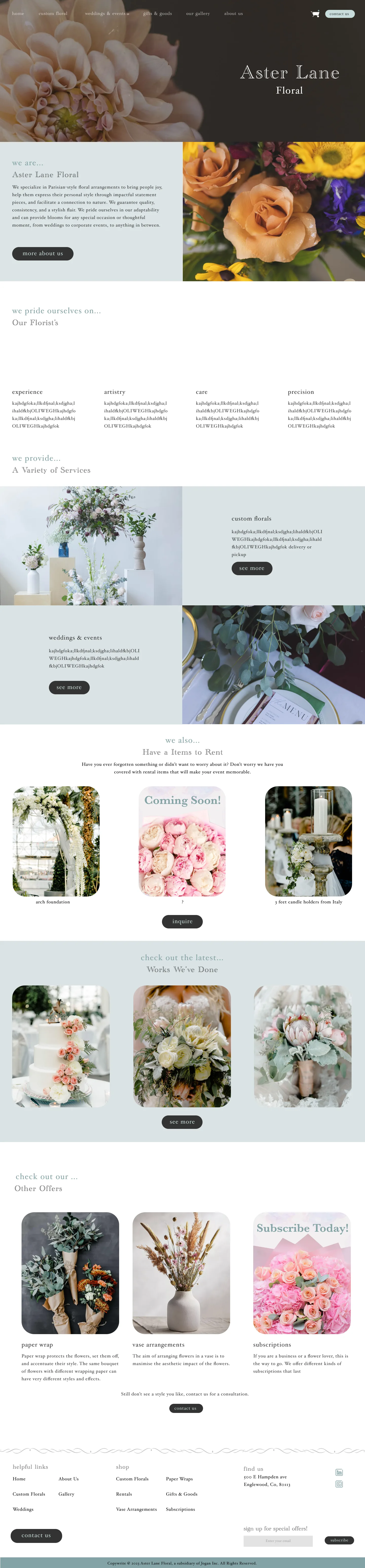 Aster Lane Floral homepage