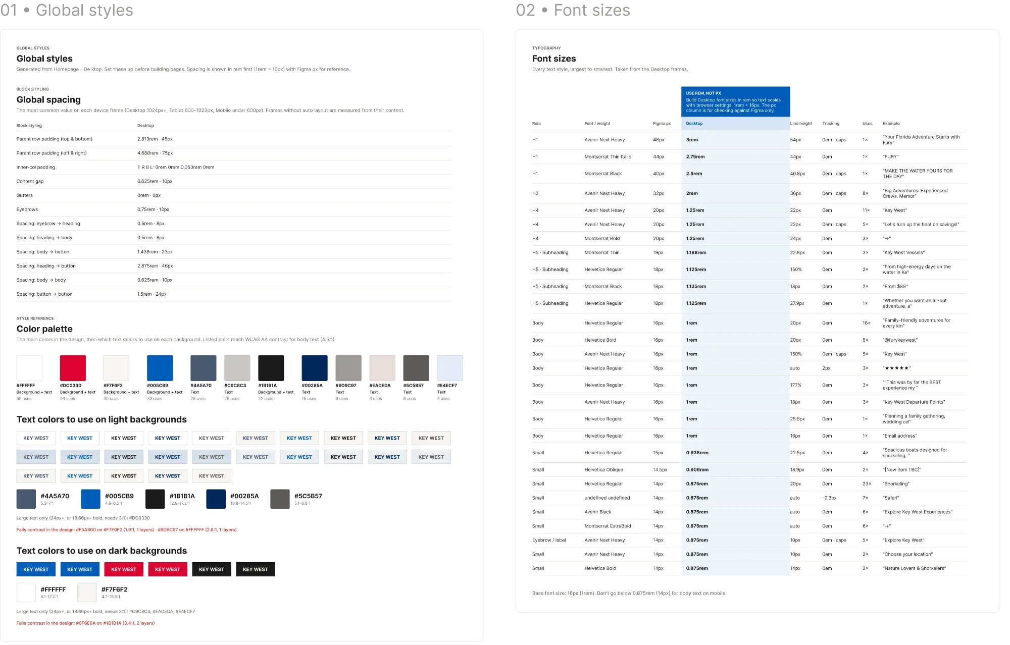 Fury global styles: spacing, color palette and font sizes