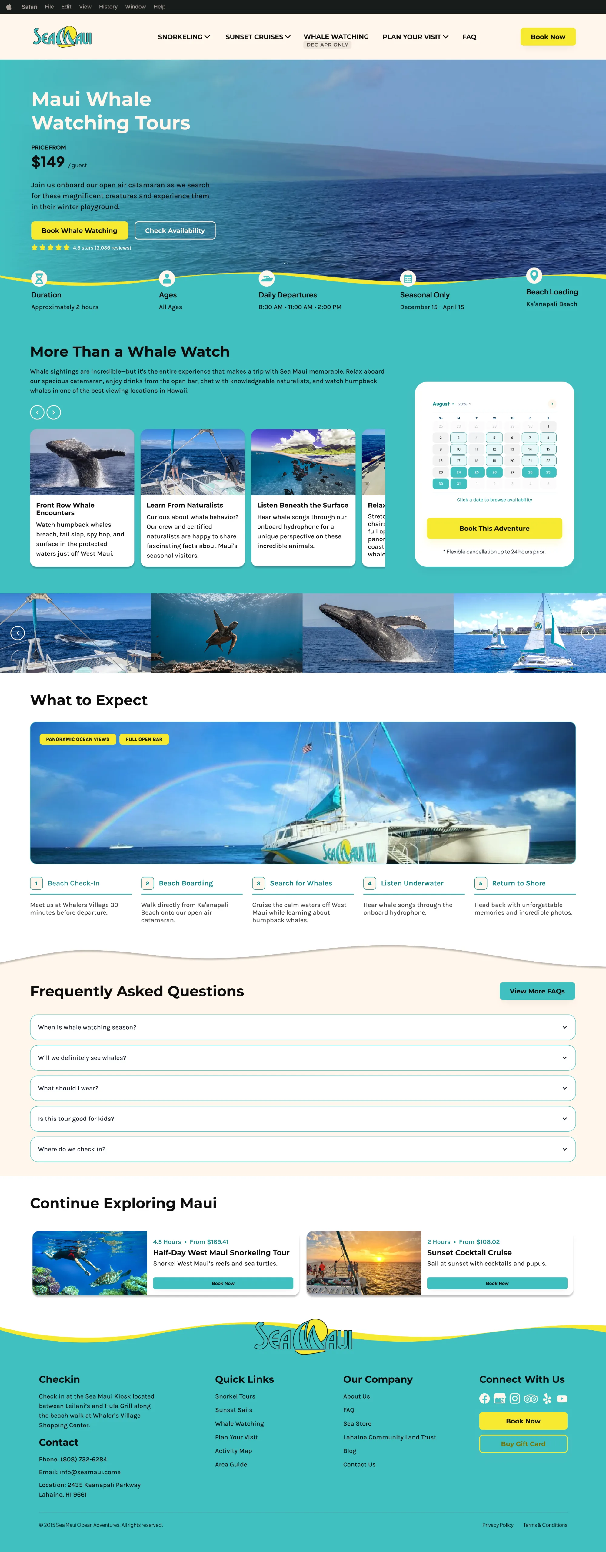 Sea Maui whale watching page, desktop